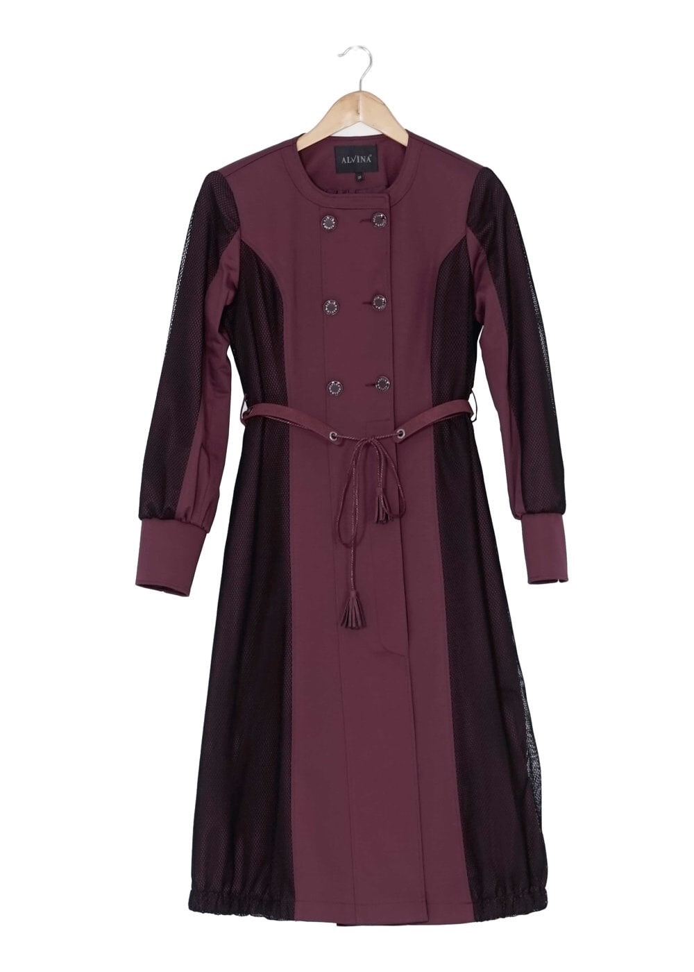 Tesettür giyim MÜRDÜM KEMERLİ DÜĞMELİ TRENÇKOT 1606 