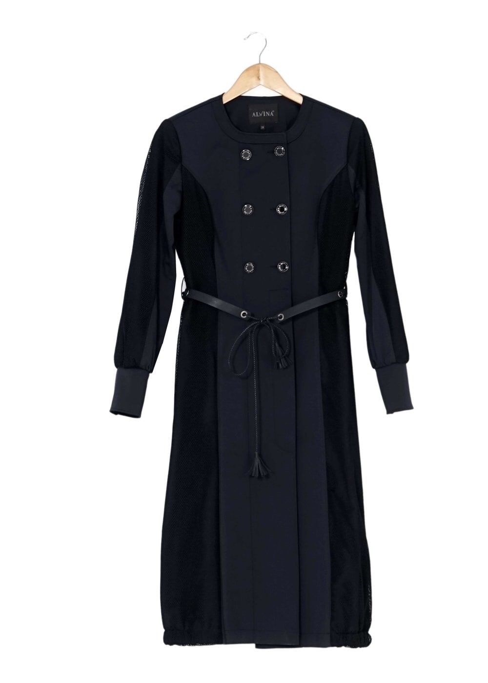 Tesettür giyim LACİVERT KEMERLİ DÜĞMELİ TRENÇKOT 1606 