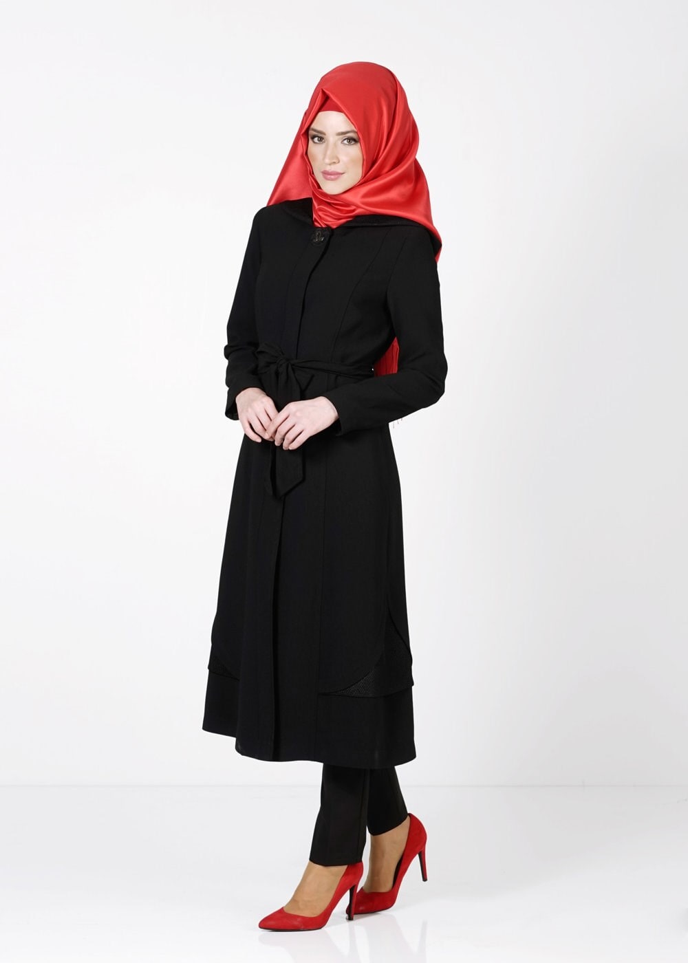 Tesettür giyim SİYAH 1609 TRENÇKOT