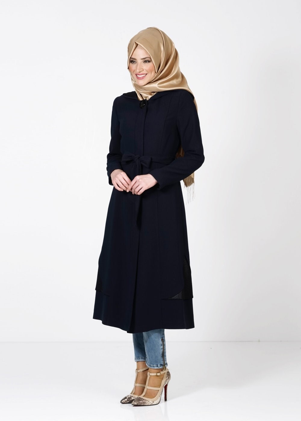 Tesettür giyim LACİVERT 1609 TRENÇKOT