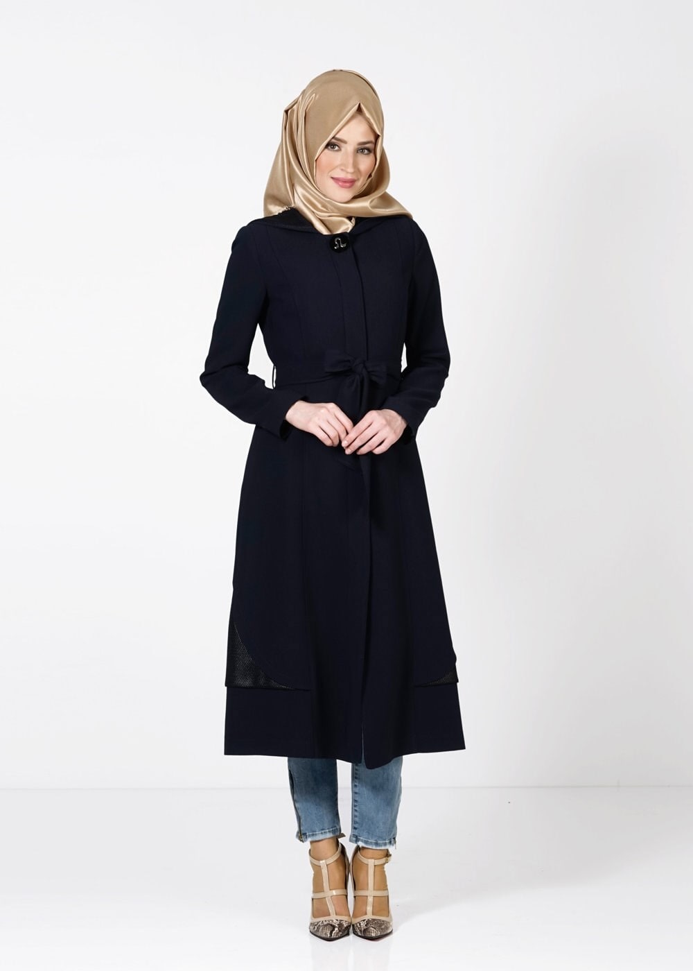 Tesettür giyim LACİVERT 1609 TRENÇKOT