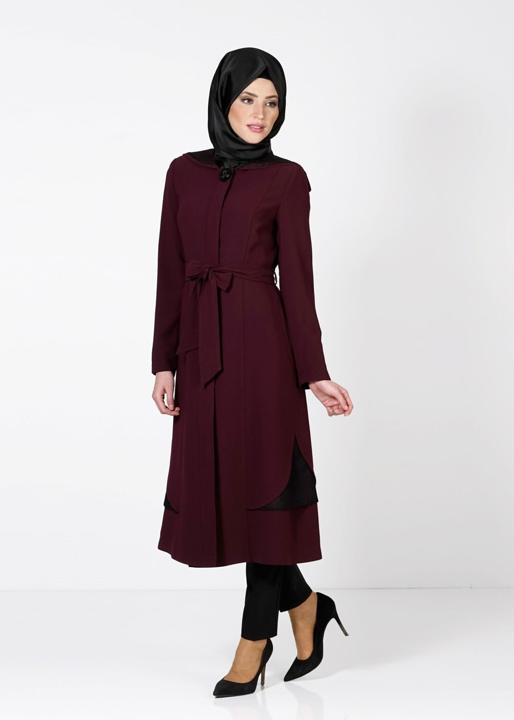 Tesettür giyim MÜRDÜM 1609 TRENÇKOT