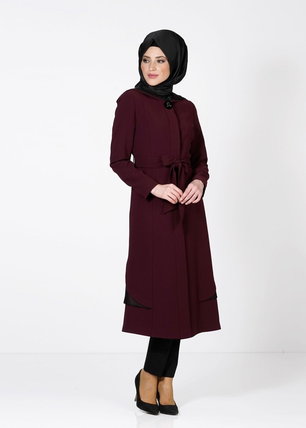 Tesettür giyim MÜRDÜM 1609 TRENÇKOT