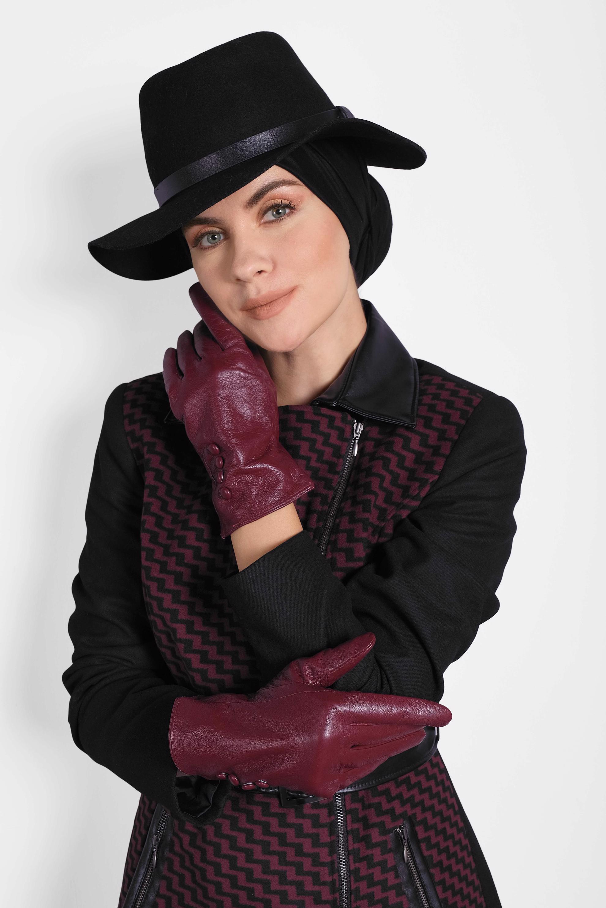 Tesettür giyim MÜRDÜM DERİ DETAYLI KABAN 1614