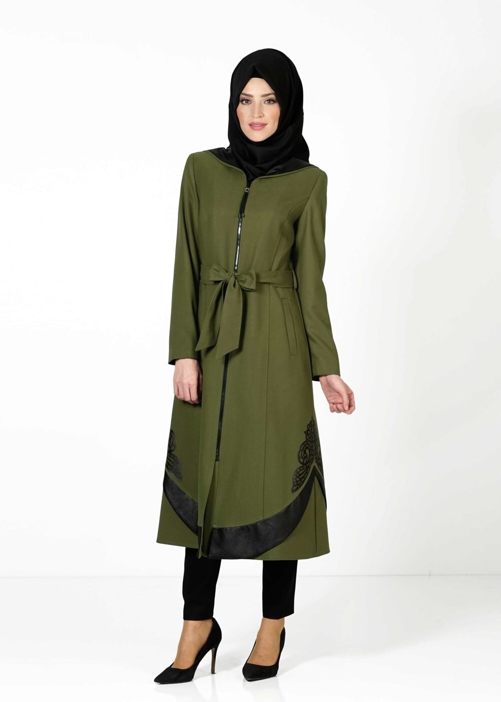 Tesettür giyim HAKİ 1616 Orka Tesettür Trench