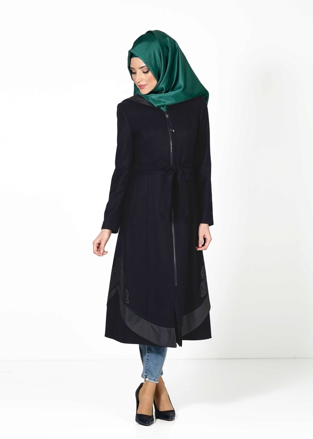 Tesettür giyim LACİVERT 1616 Orka Tesettür Trench
