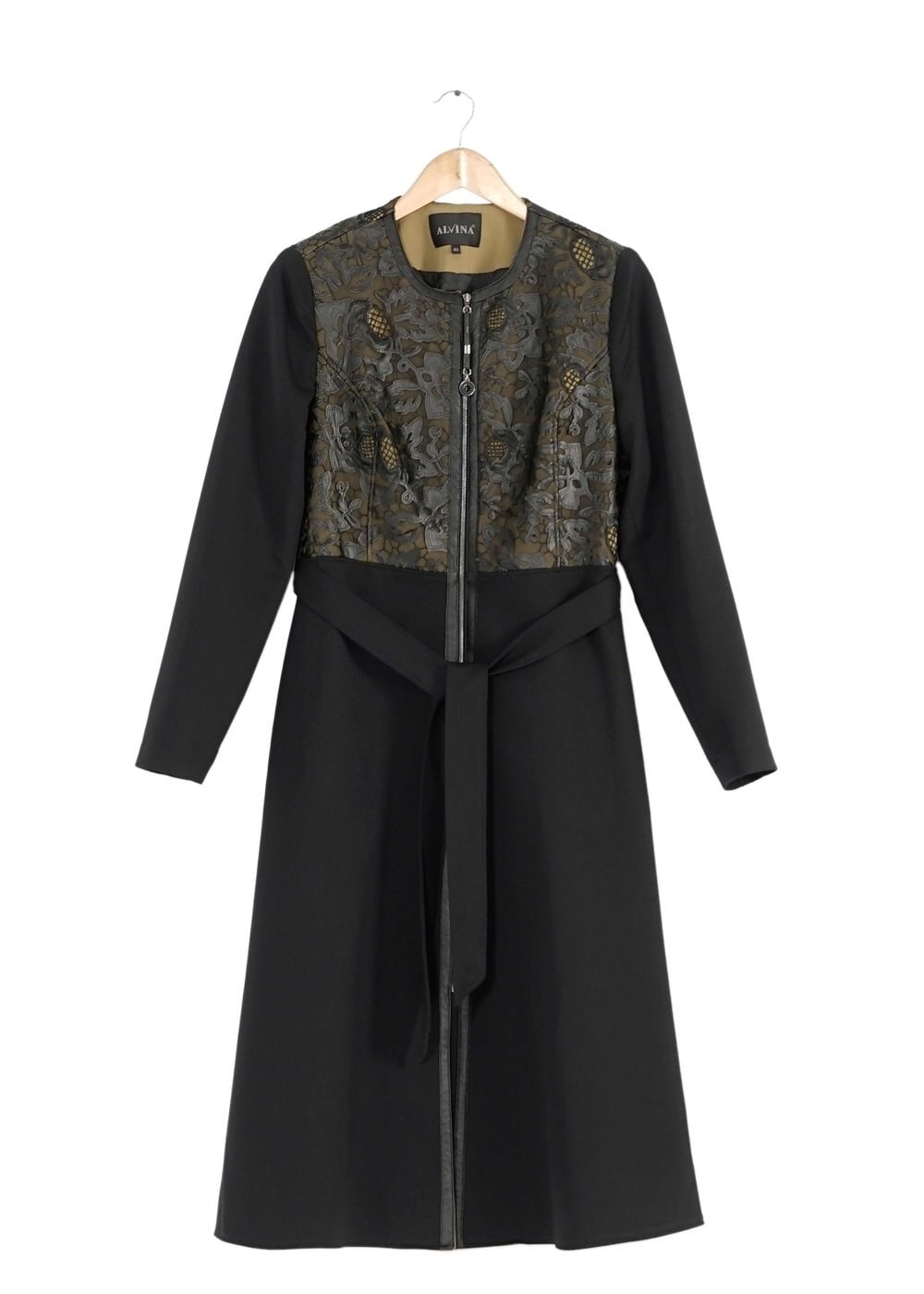 Tesettür giyim SİYAH FERMUARLI GÜPÜR DETAYLI TRENÇKOT 1617 