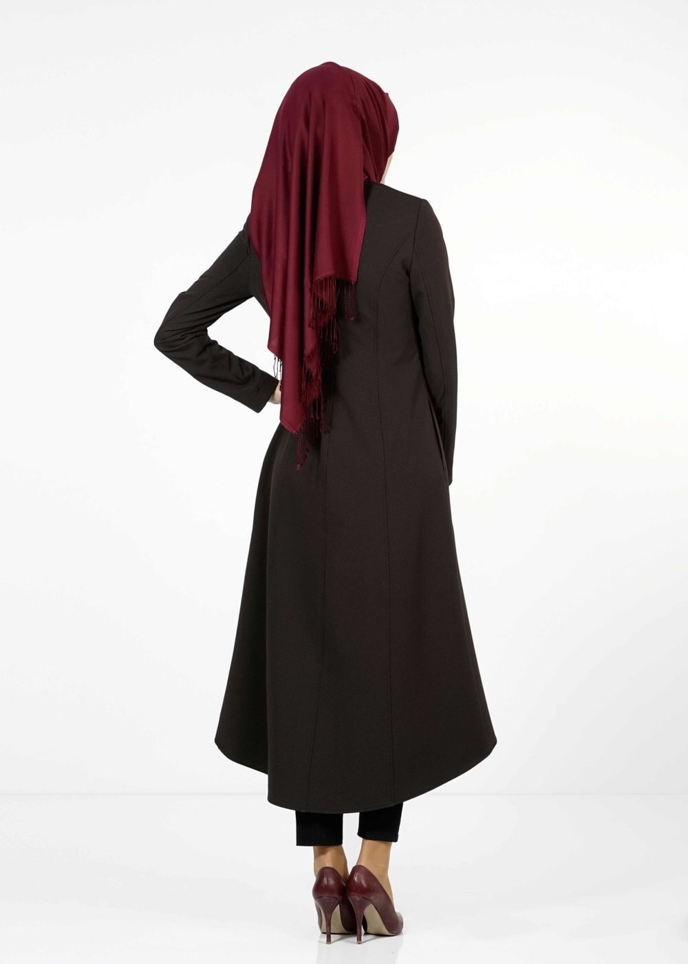 Tesettür giyim KAHVE DERİ DETAYLI FERMUARLI TRENÇKOT 1621 