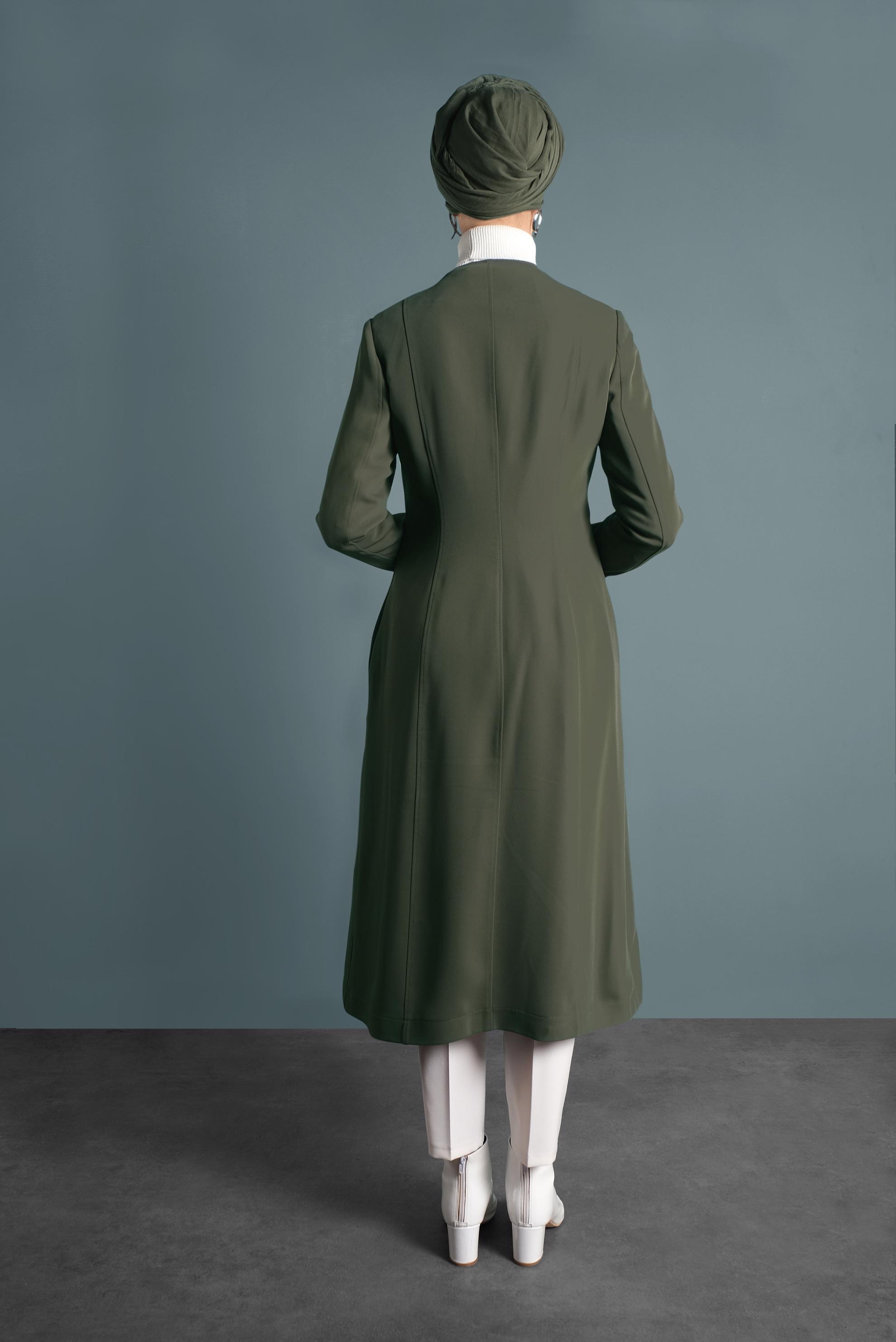 Tesettür giyim HAKİ FERMUARLI DESENLİ TRENÇKOT 1624