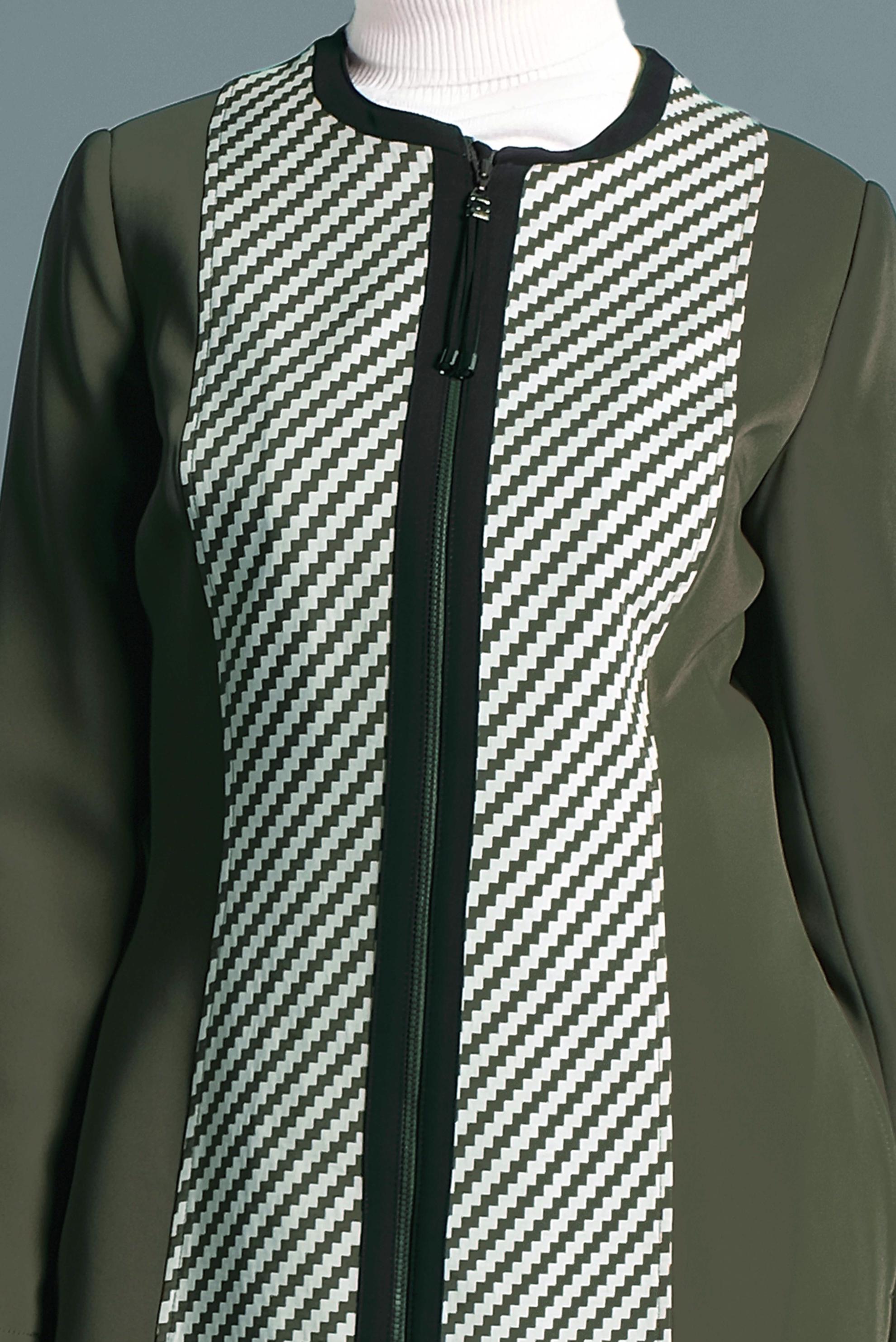 Tesettür giyim HAKİ FERMUARLI DESENLİ TRENÇKOT 1624