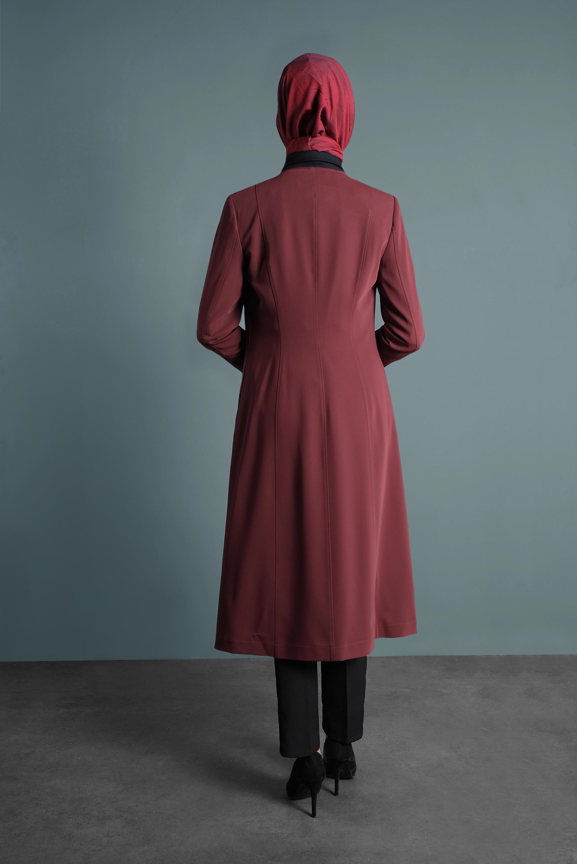 Hijab clothing CLARET RED ZIPPED TRENCH-COAT 1624 
