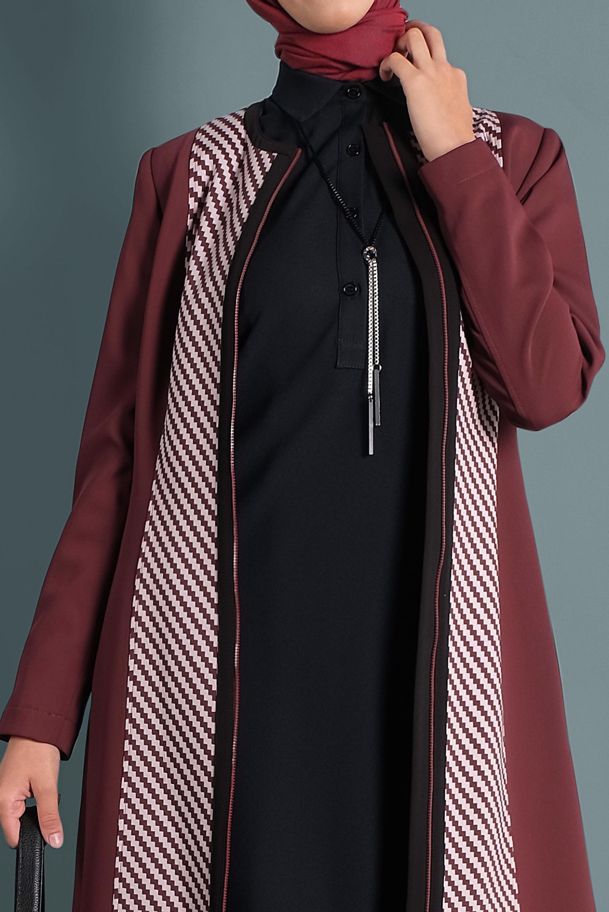 Hijab clothing CLARET RED ZIPPED TRENCH-COAT 1624 