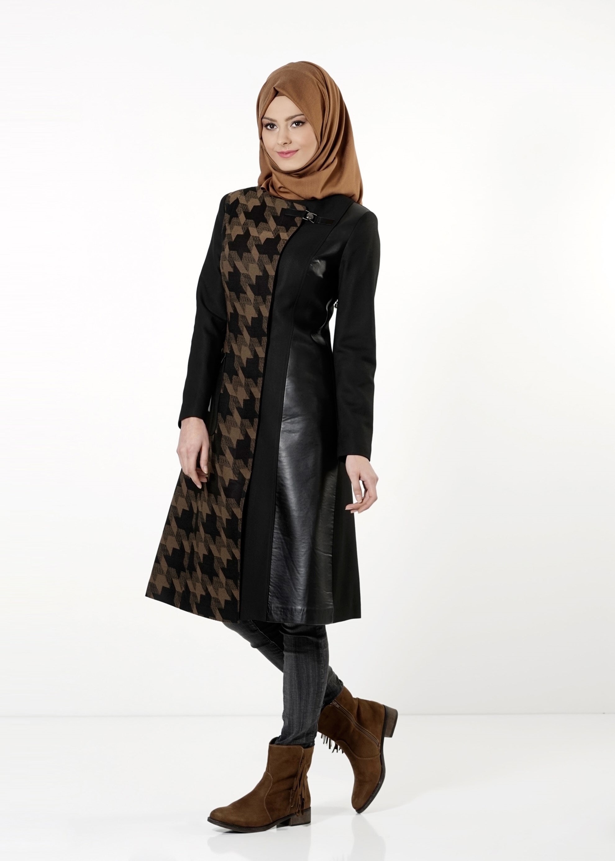 Tesettür giyim KAHVE KAZAYAĞI DETAYLI TRENÇKOT 1632 