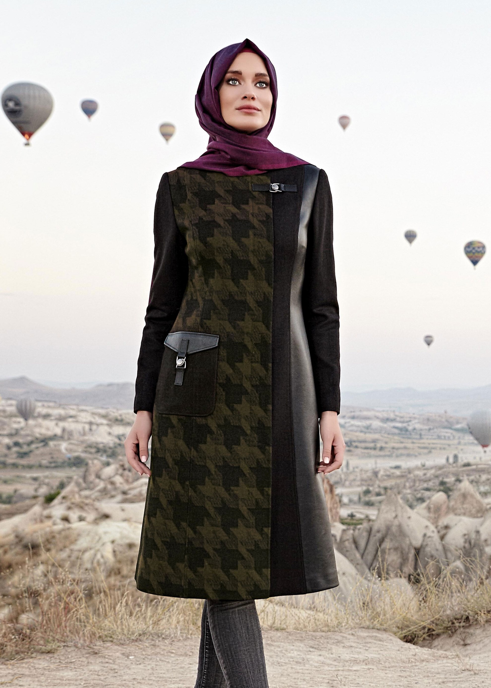 Tesettür giyim HAKİ KAZAYAĞI DETAYLI TRENÇKOT 1632 