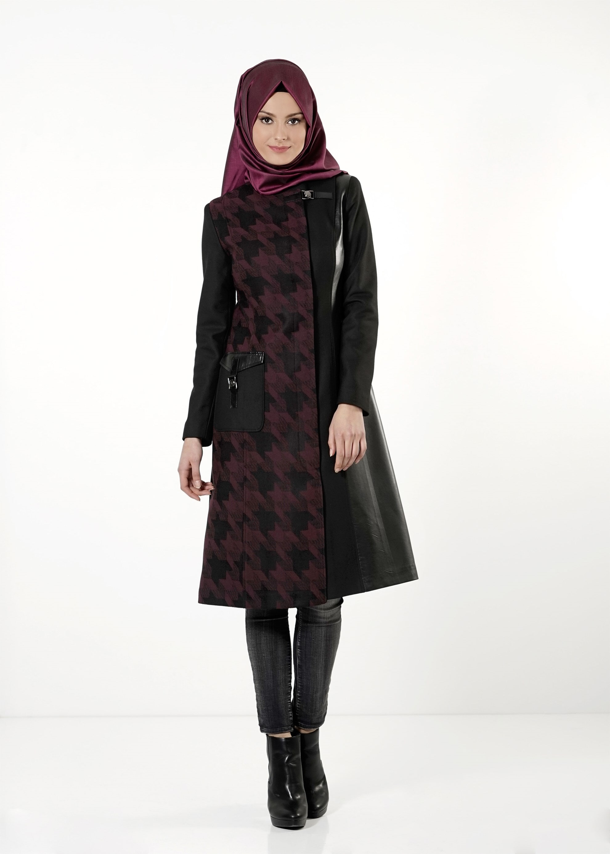 Tesettür giyim MÜRDÜM KAZAYAĞI DETAYLI TRENÇKOT 1632 