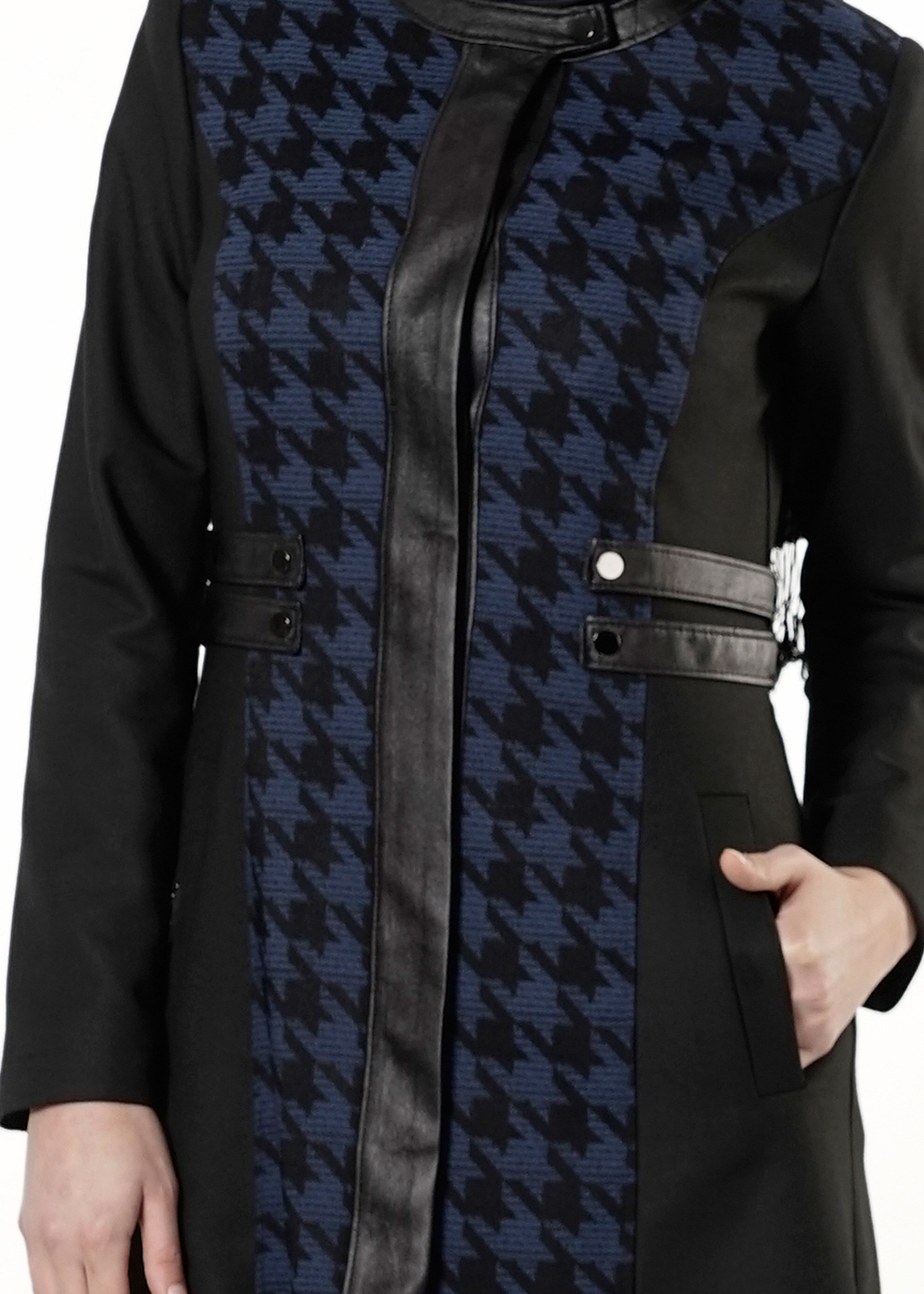 Tesettür giyim SİYAH KAZAYAĞI DESEN TRENÇKOT 1634 