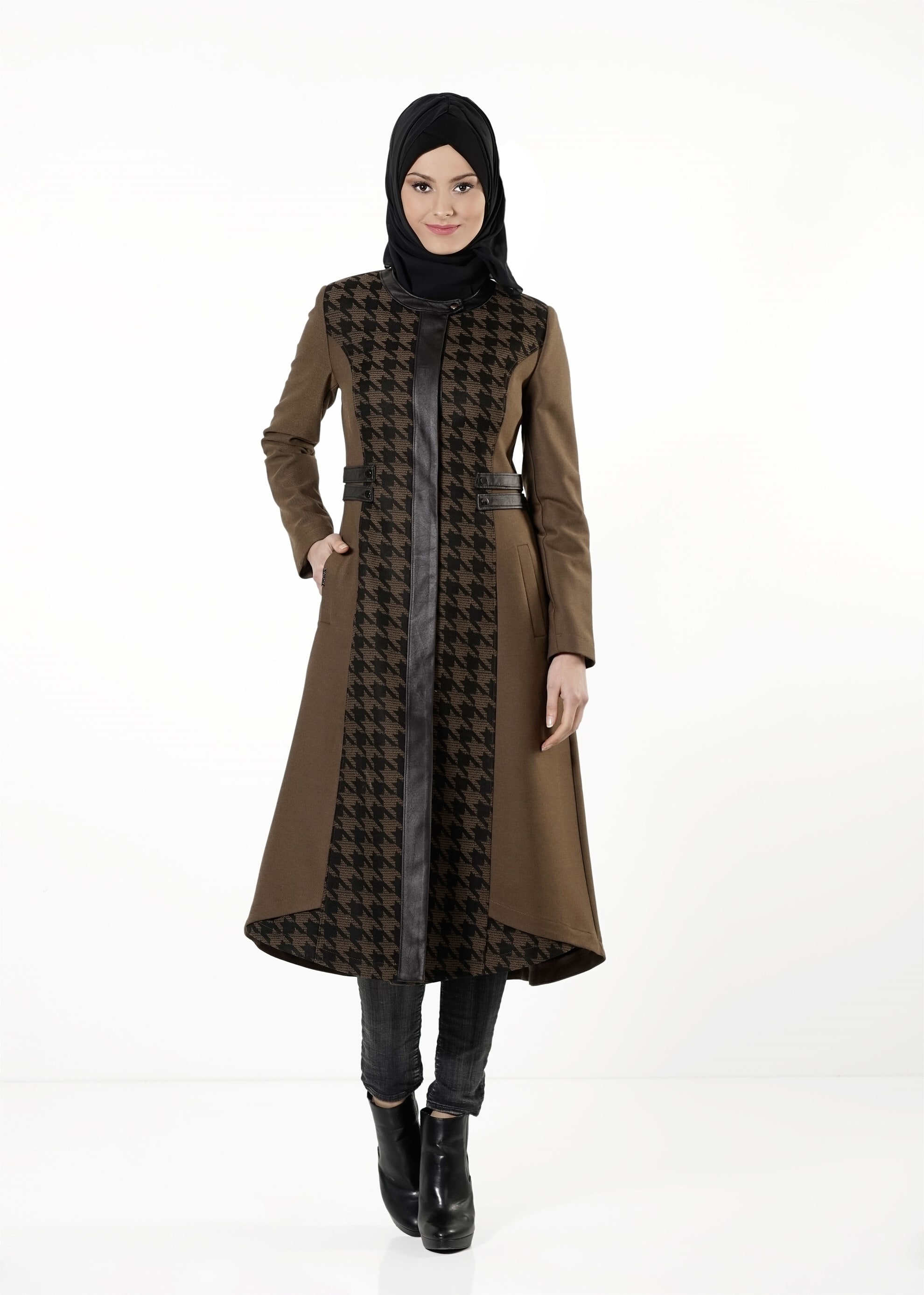 Tesettür giyim KAHVE KAZAYAĞI DESEN TRENÇKOT 1634 