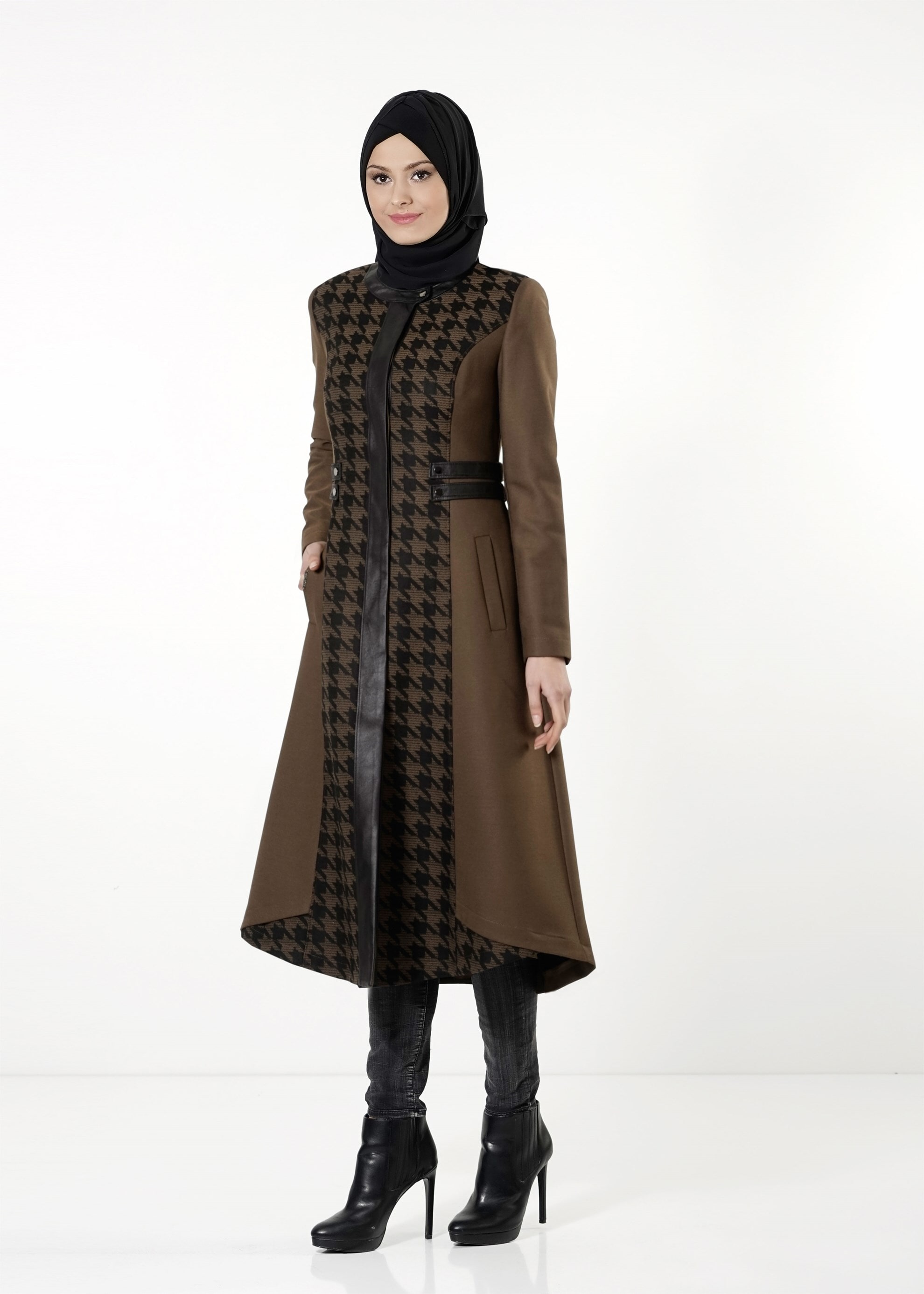 Tesettür giyim KAHVE KAZAYAĞI DESEN TRENÇKOT 1634 