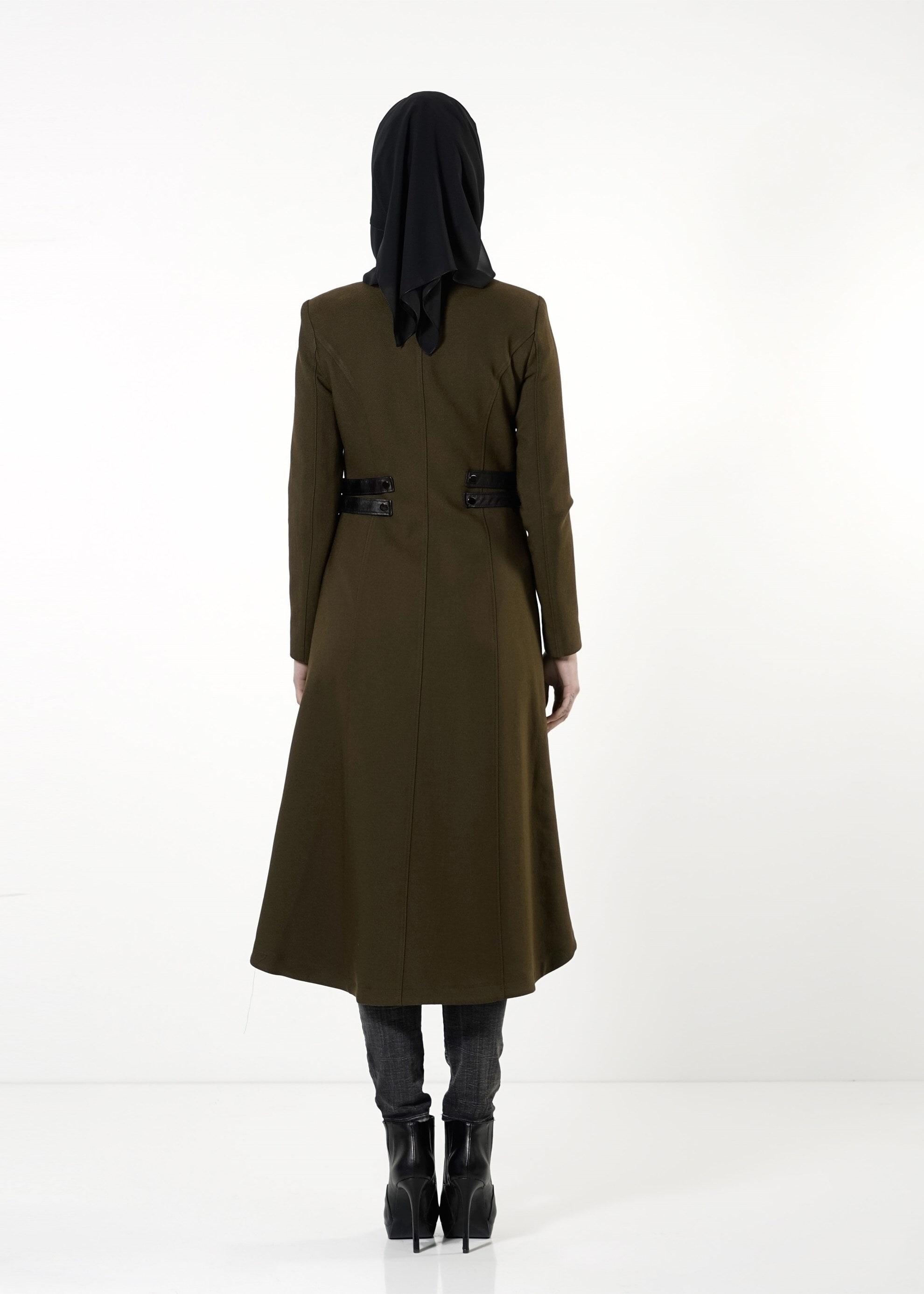 Tesettür giyim HAKİ KAZAYAĞI DESEN TRENÇKOT 1634 