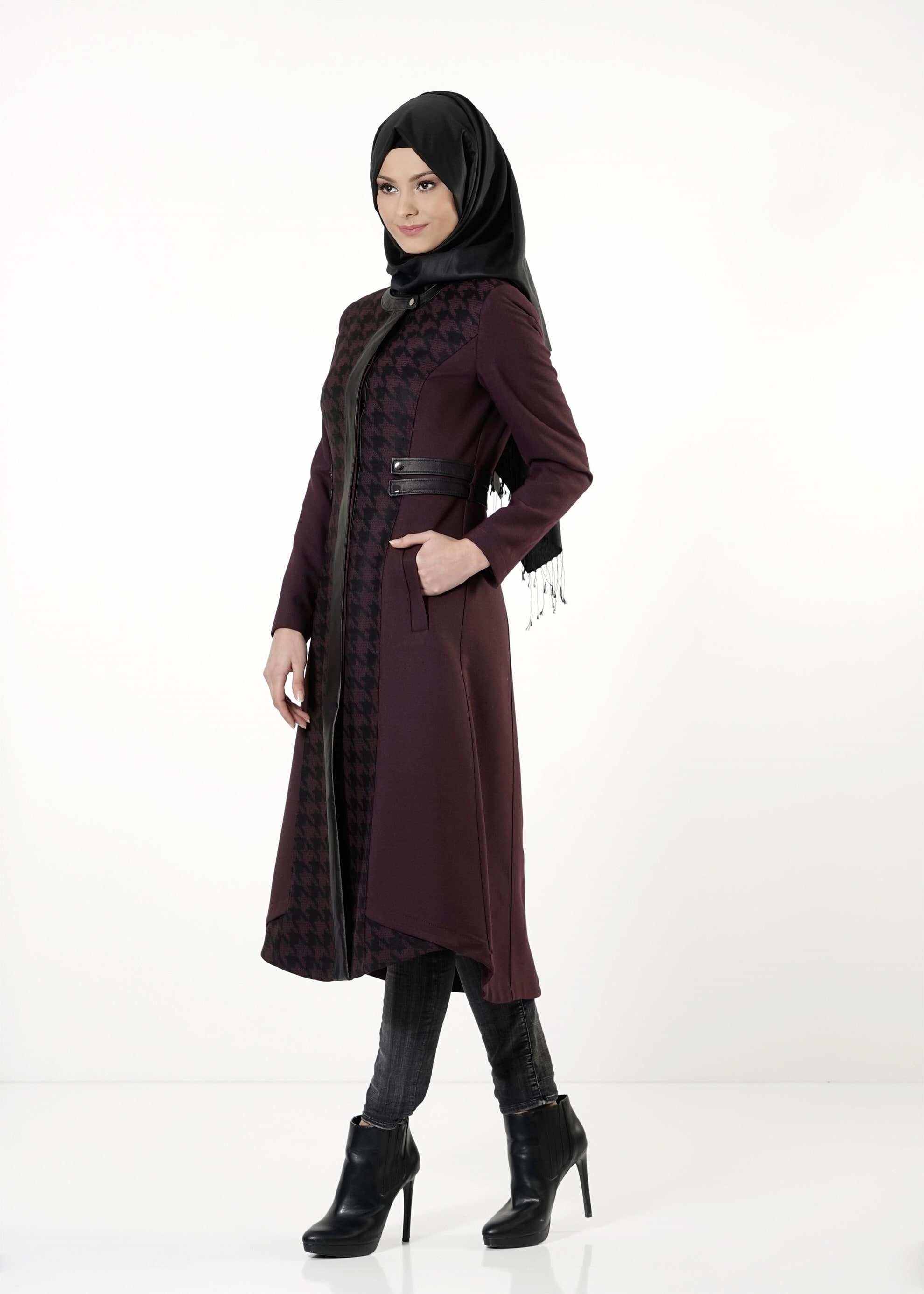 Tesettür giyim MÜRDÜM KAZAYAĞI DESEN TRENÇKOT 1634 