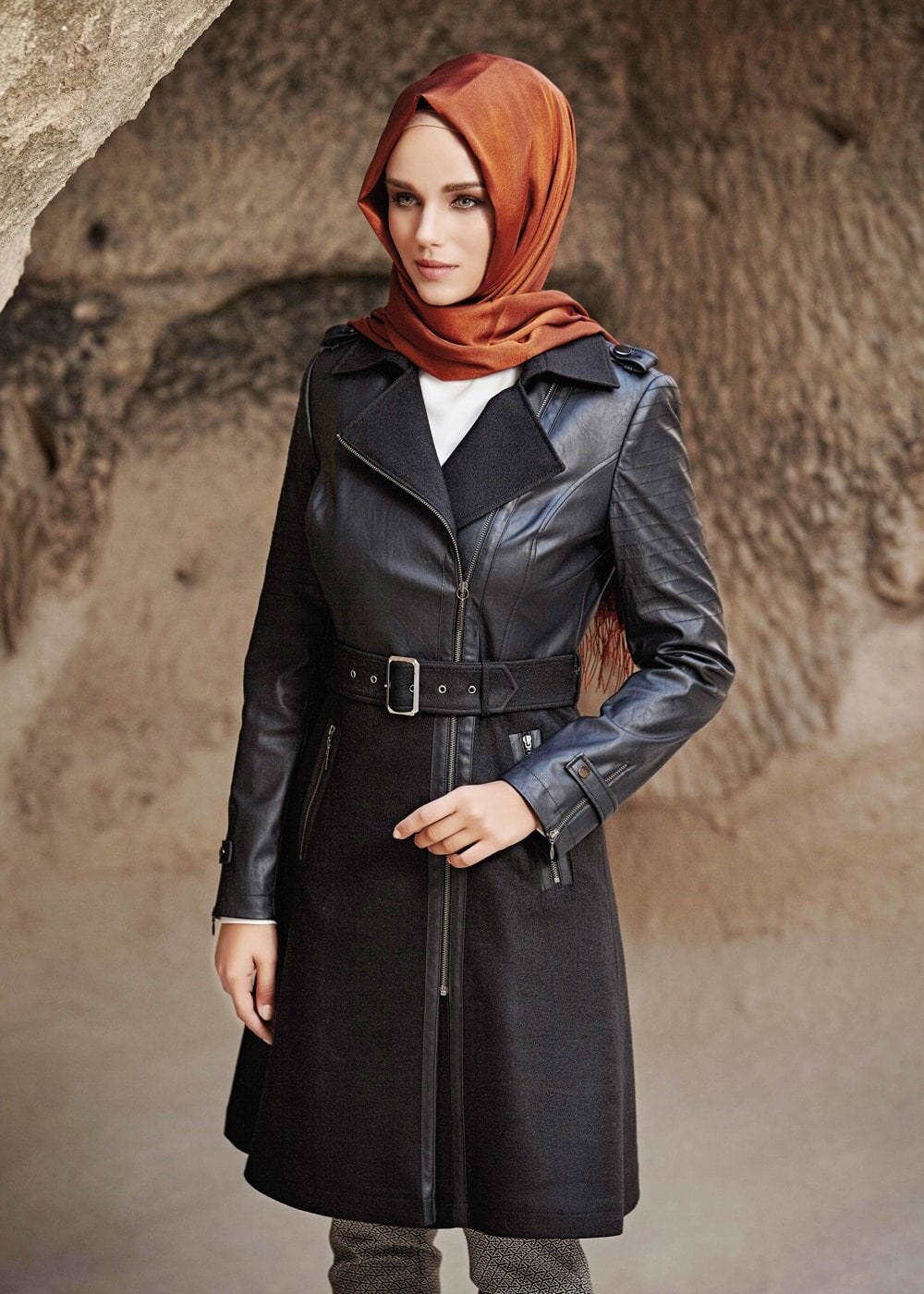 Tesettür giyim SİYAH 1641 TRENÇKOT