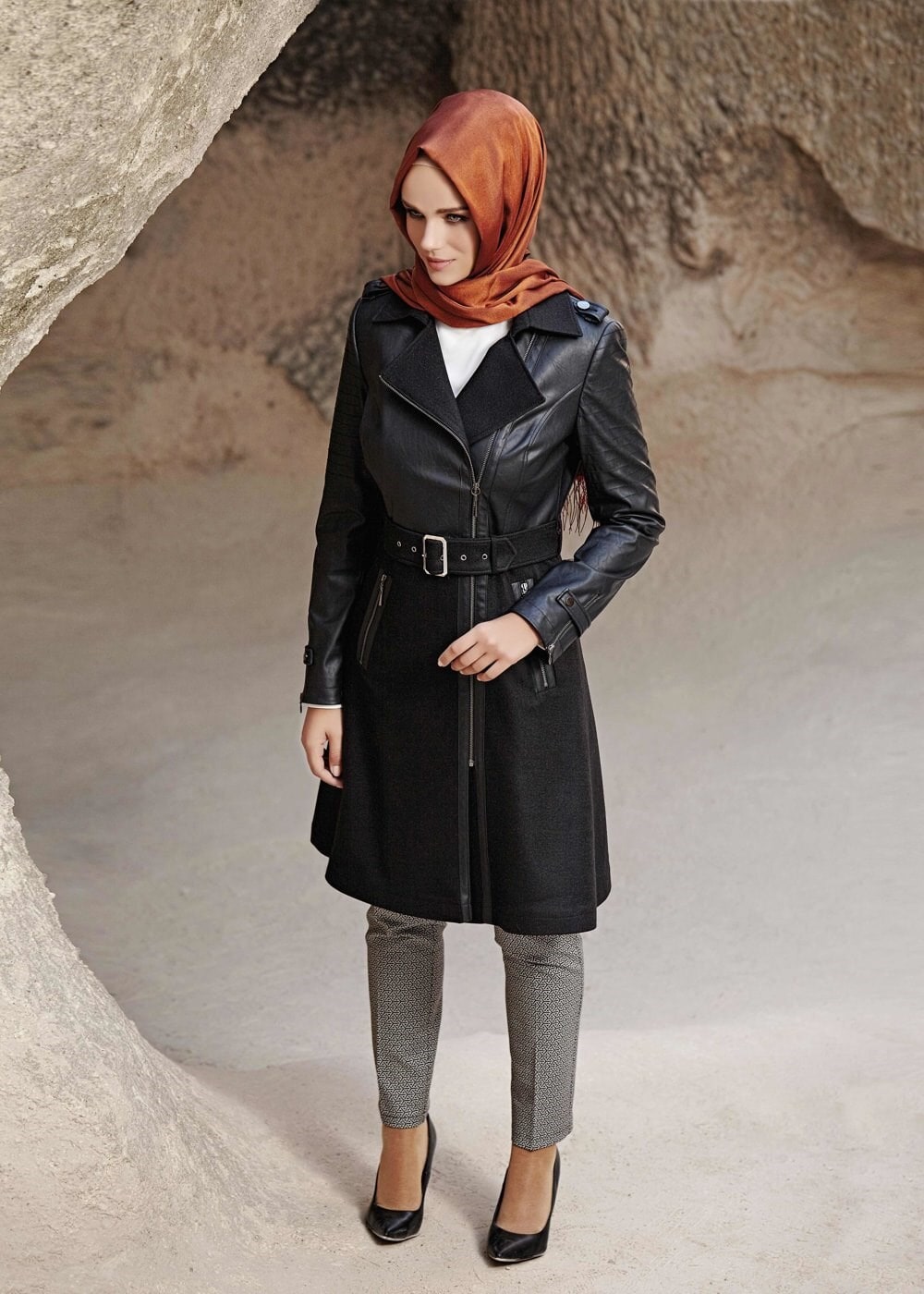 LEATHER ZIPPED BELTED TRENCH-COAT | ALVİNA
