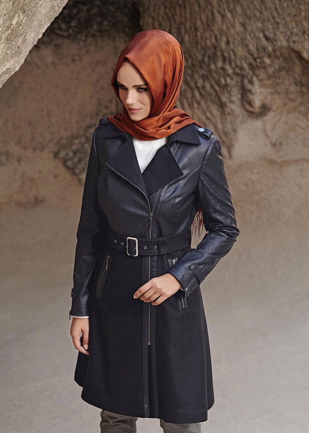 Tesettür giyim LACİVERT 1641 TRENÇKOT