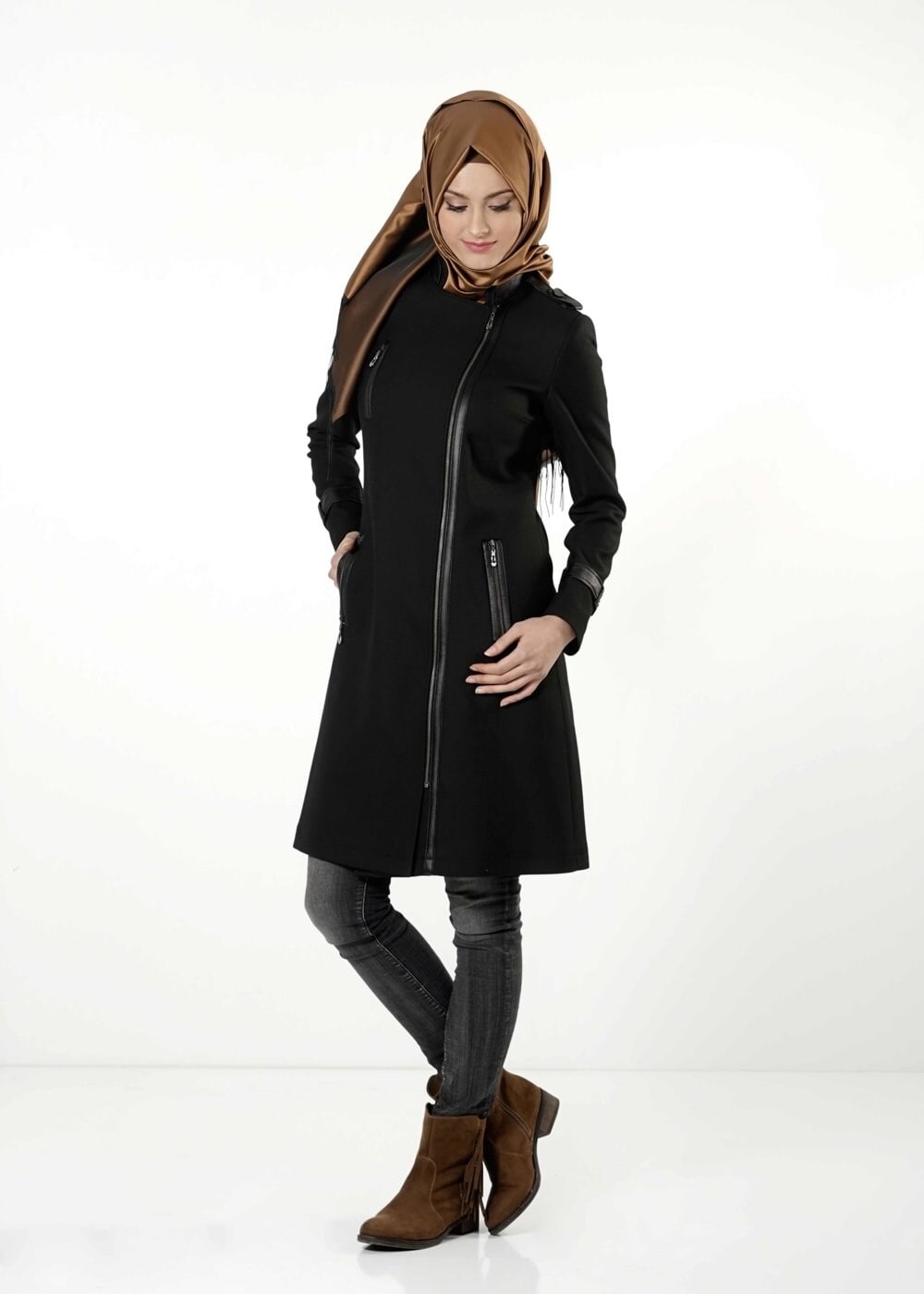Tesettür giyim SİYAH 1643 TRENÇKOT