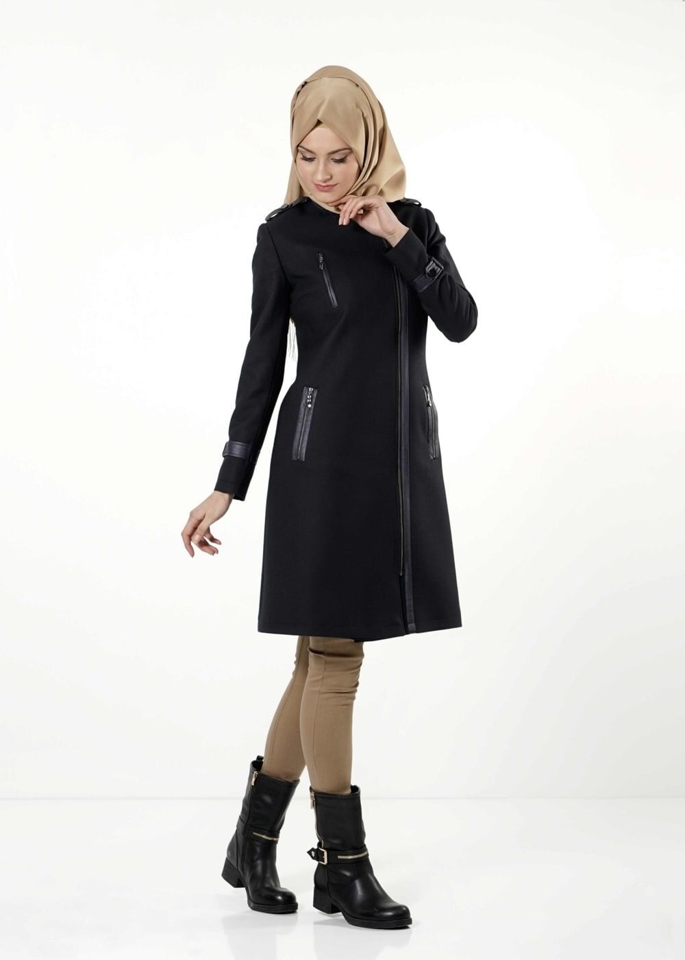 Tesettür giyim LACİVERT 1643 TRENÇKOT