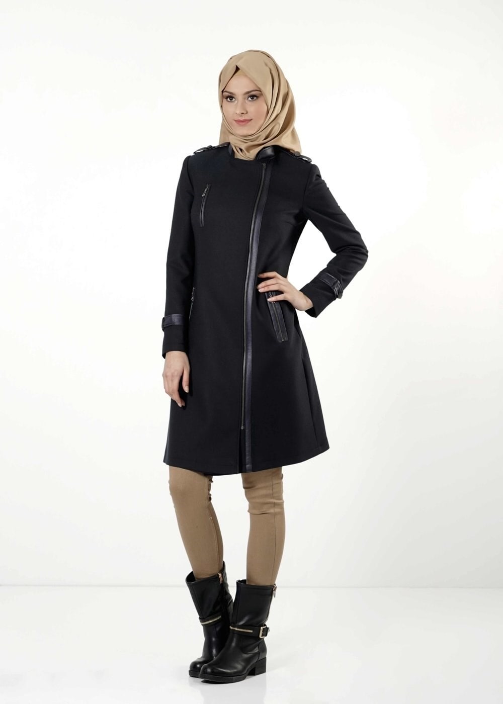 Tesettür giyim LACİVERT 1643 TRENÇKOT