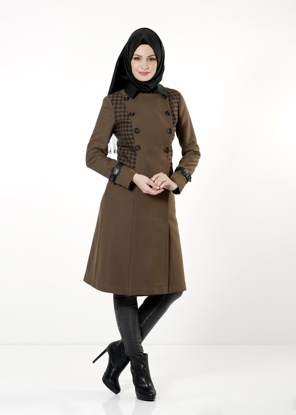 Tesettür giyim KAHVE 1645 TRENÇKOT