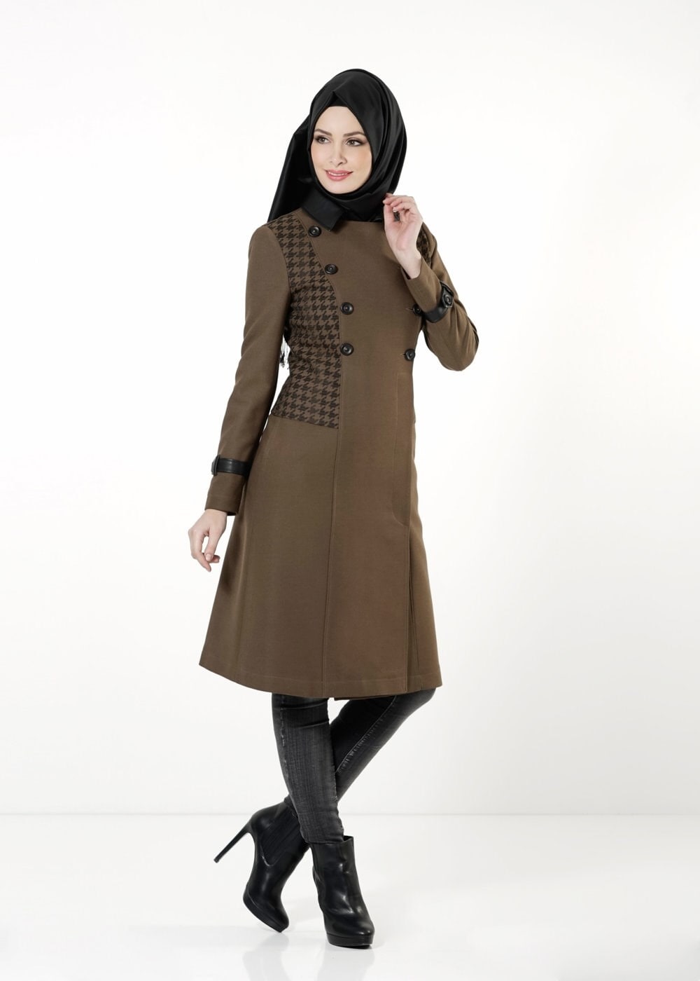 Tesettür giyim KAHVE 1645 TRENÇKOT