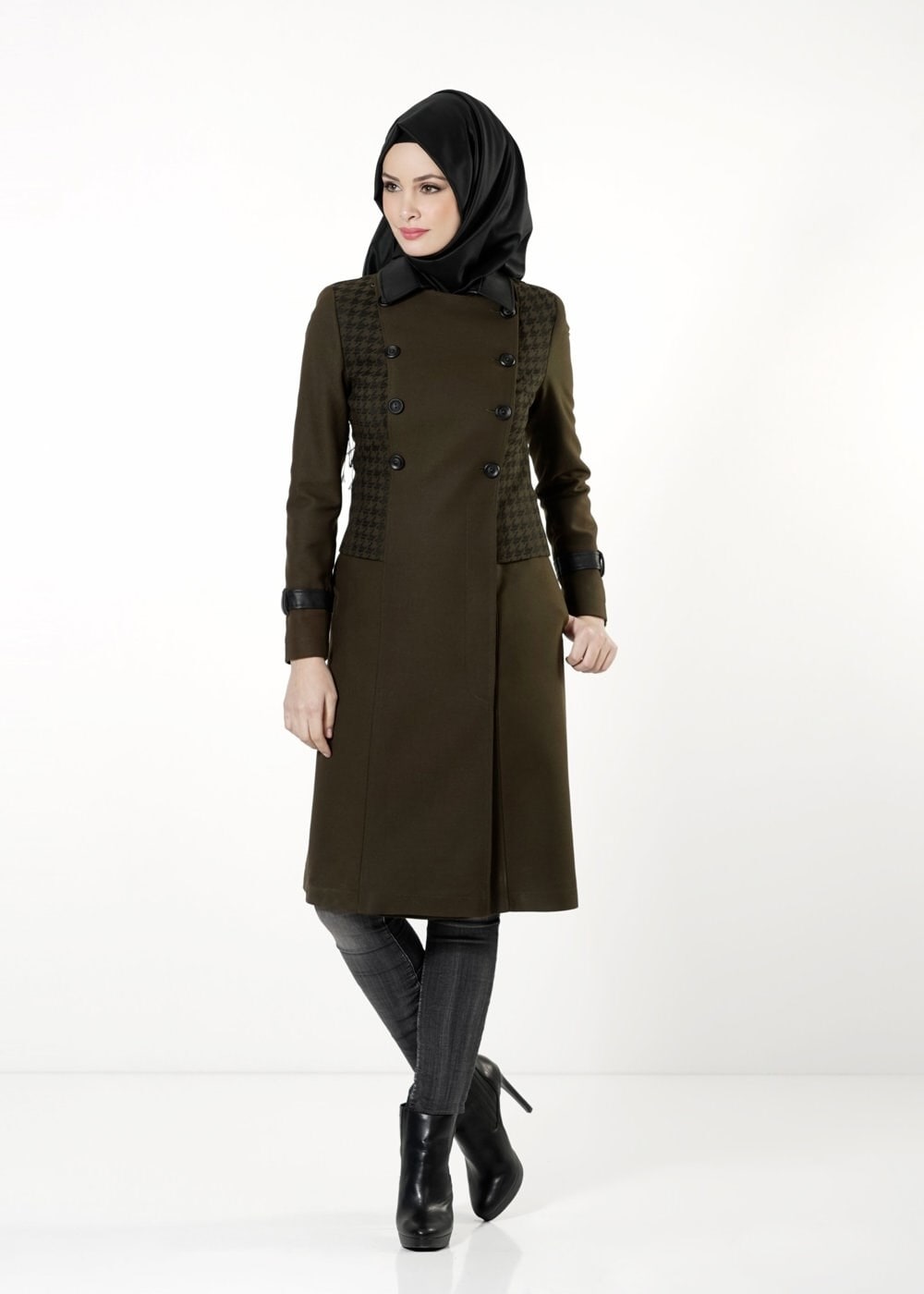 Tesettür giyim HAKİ 1645 TRENÇKOT