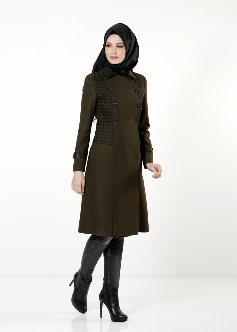 Tesettür giyim HAKİ 1645 TRENÇKOT