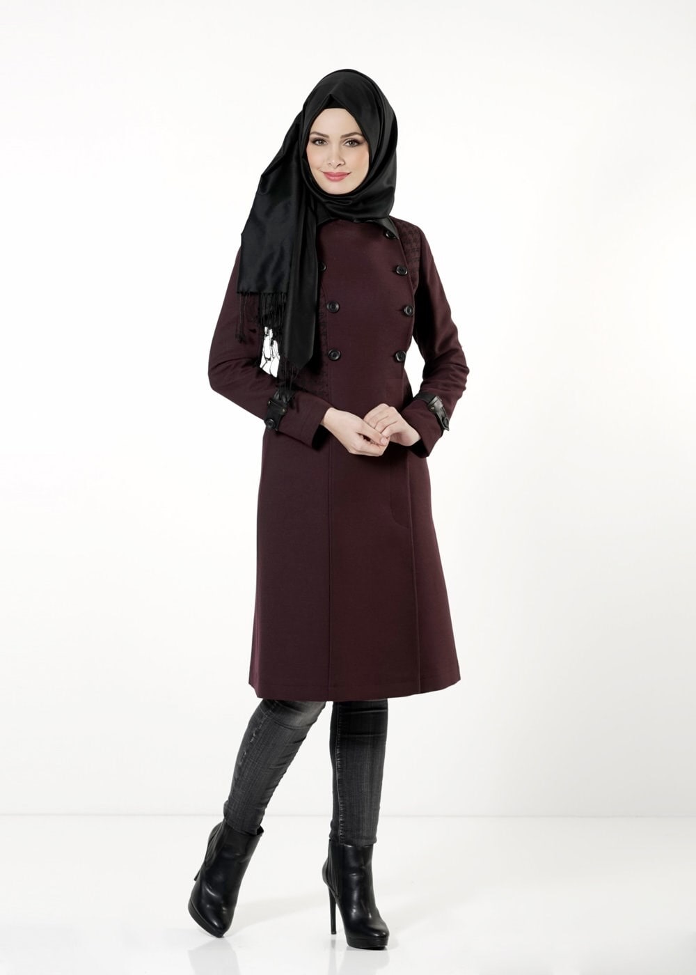 Tesettür giyim MÜRDÜM 1645 TRENÇKOT