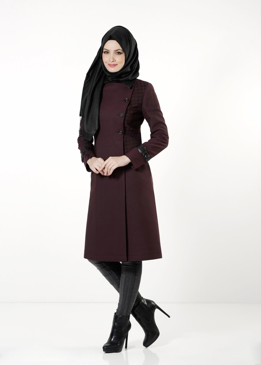 Tesettür giyim MÜRDÜM 1645 TRENÇKOT