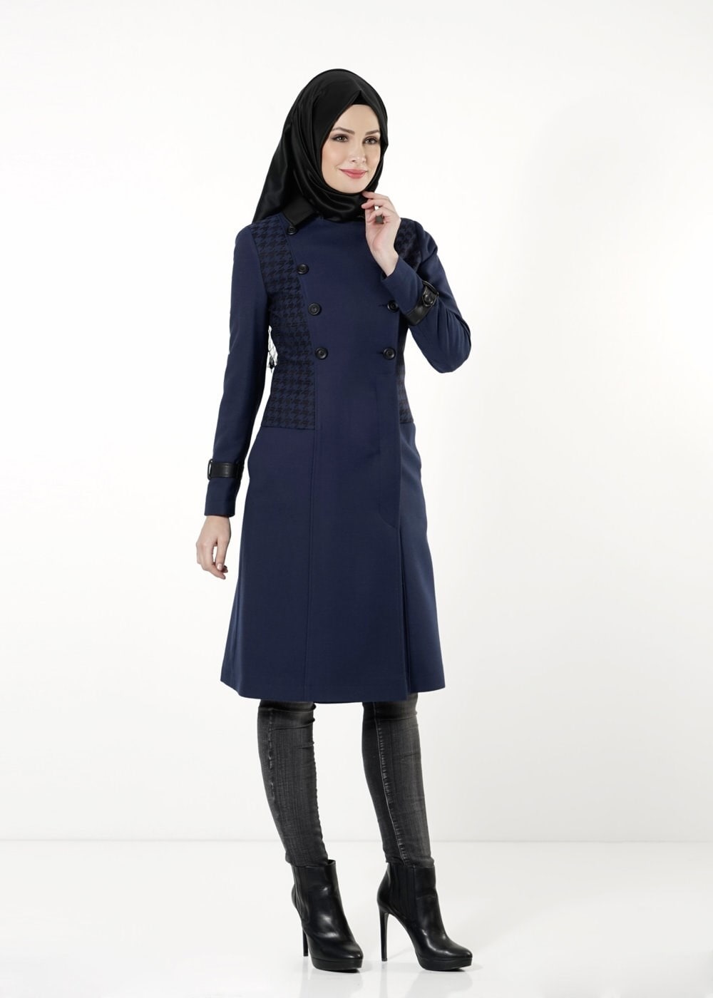 Tesettür giyim LACİVERT 1645 TRENÇKOT