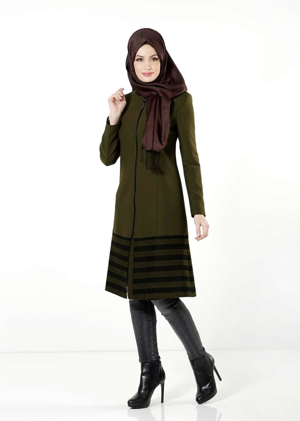 Tesettür giyim HAKİ 1647 TRENÇKOT
