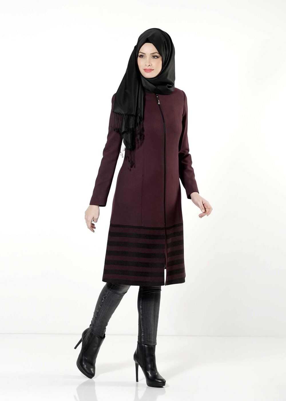Tesettür giyim MÜRDÜM 1647 TRENÇKOT