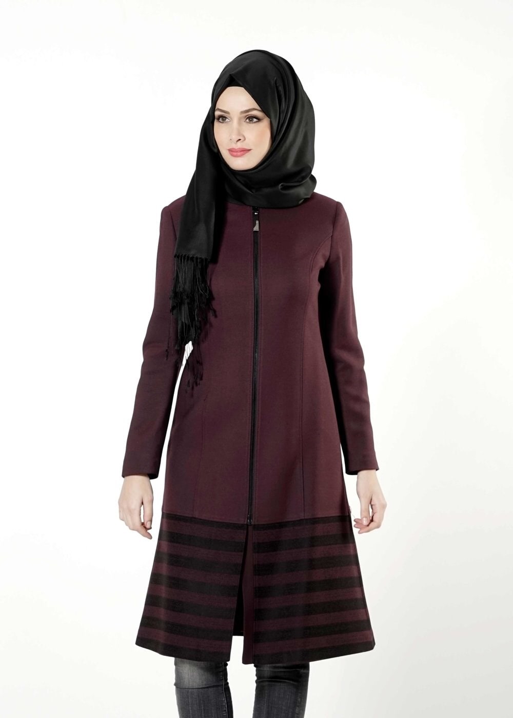 Tesettür giyim MÜRDÜM 1647 TRENÇKOT