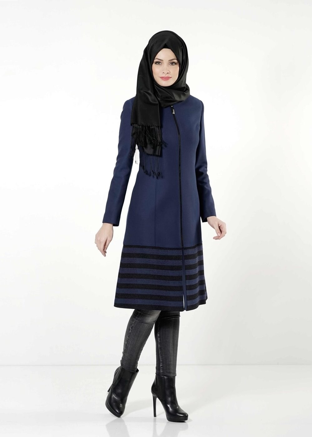 Tesettür giyim LACİVERT 1647 TRENÇKOT