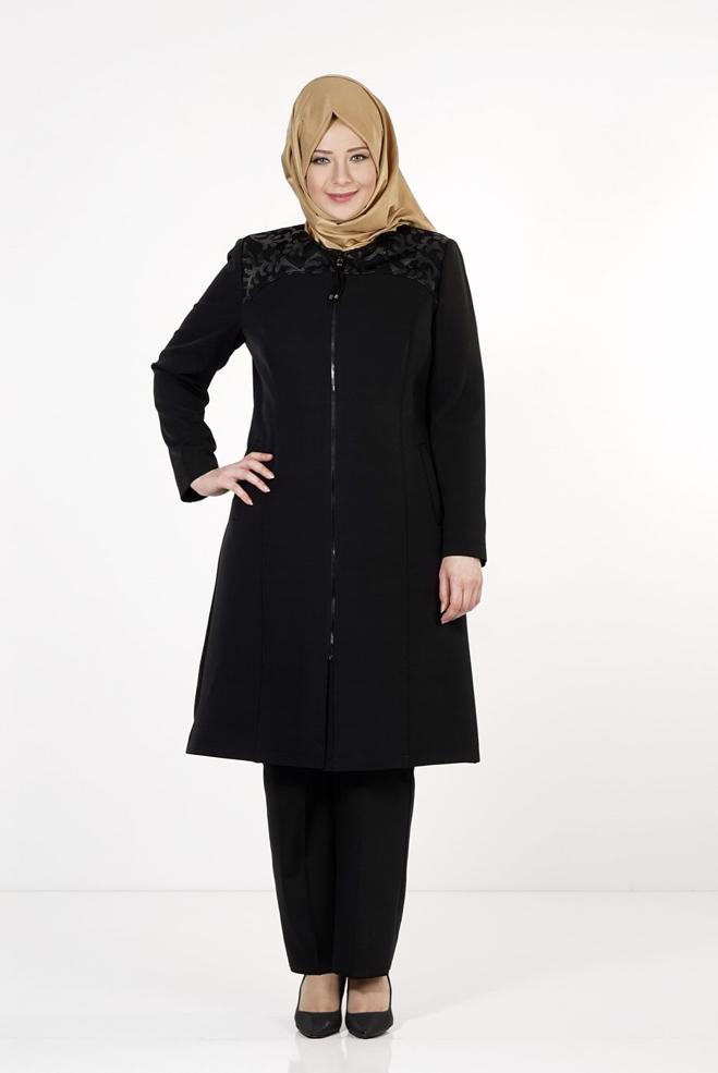 Vêtements hijab NOIR TRENCH-COAT ZIPPÉ 1657  - ALVİNA