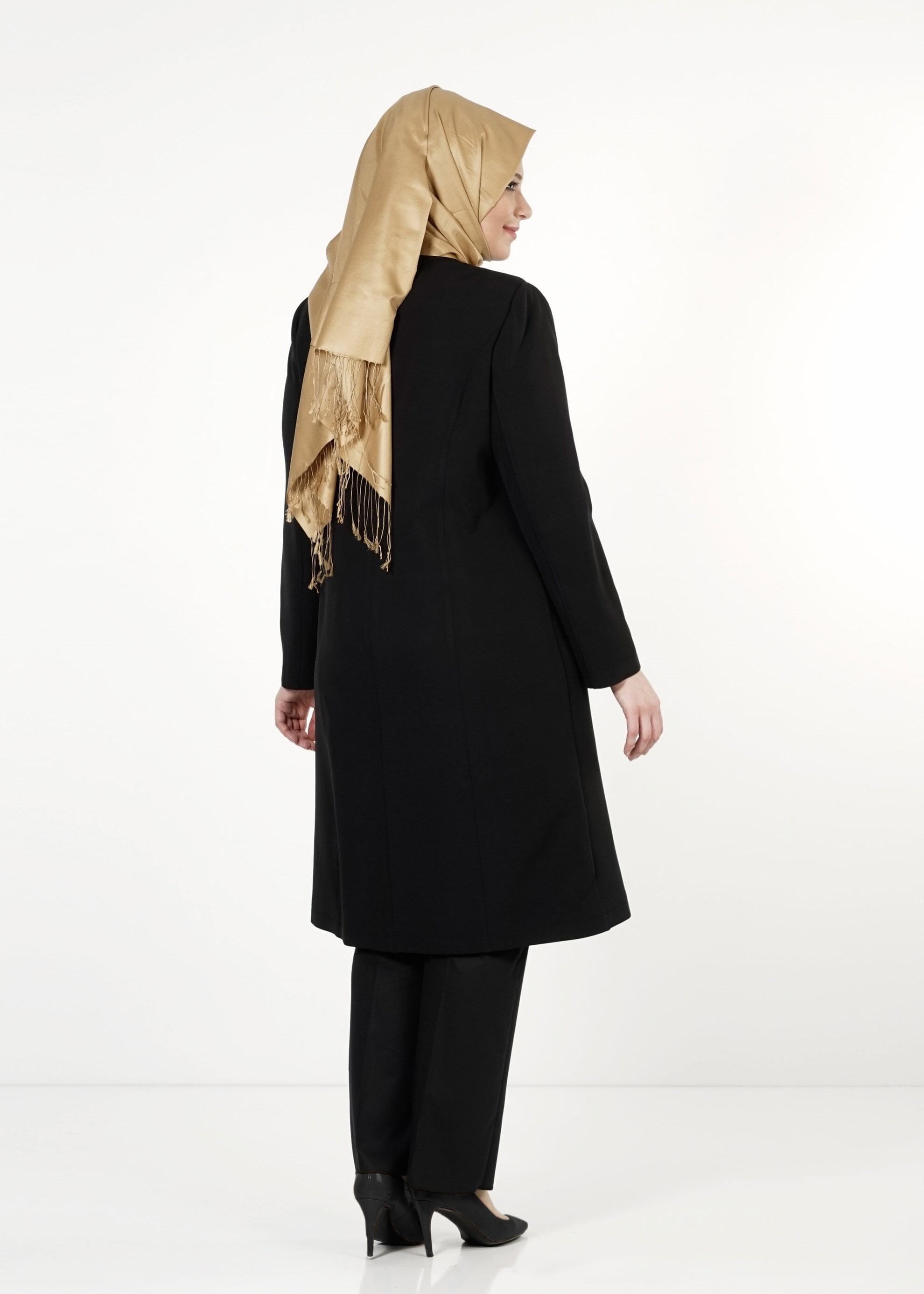 Tesettür giyim SİYAH FERMUARLI TRENÇKOT 1657 