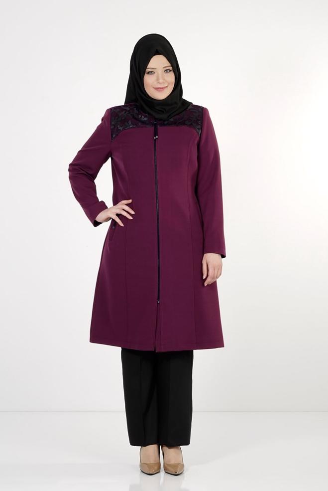 Hijab clothing PURPLE ZIPPED TRENCH-COAT 1657  - ALVİNA