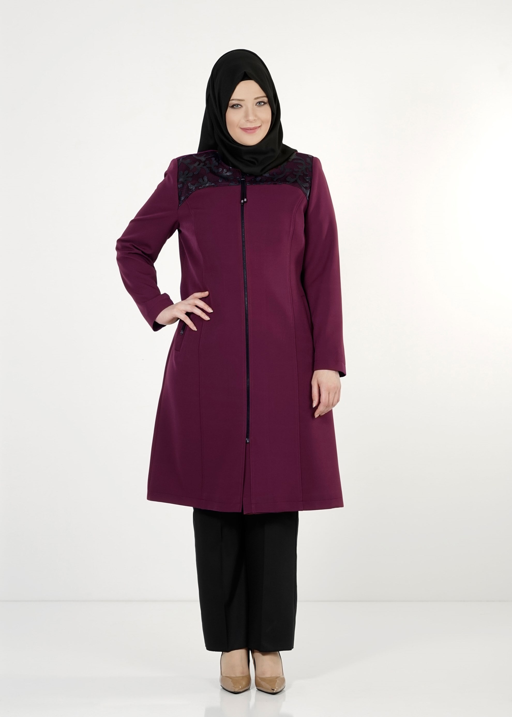 Hijab clothing PURPLE ZIPPED TRENCH-COAT 1657 