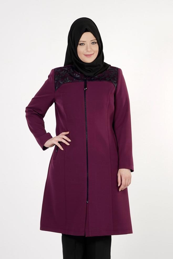 Hijab clothing PURPLE ZIPPED TRENCH-COAT 1657  - ALVİNA