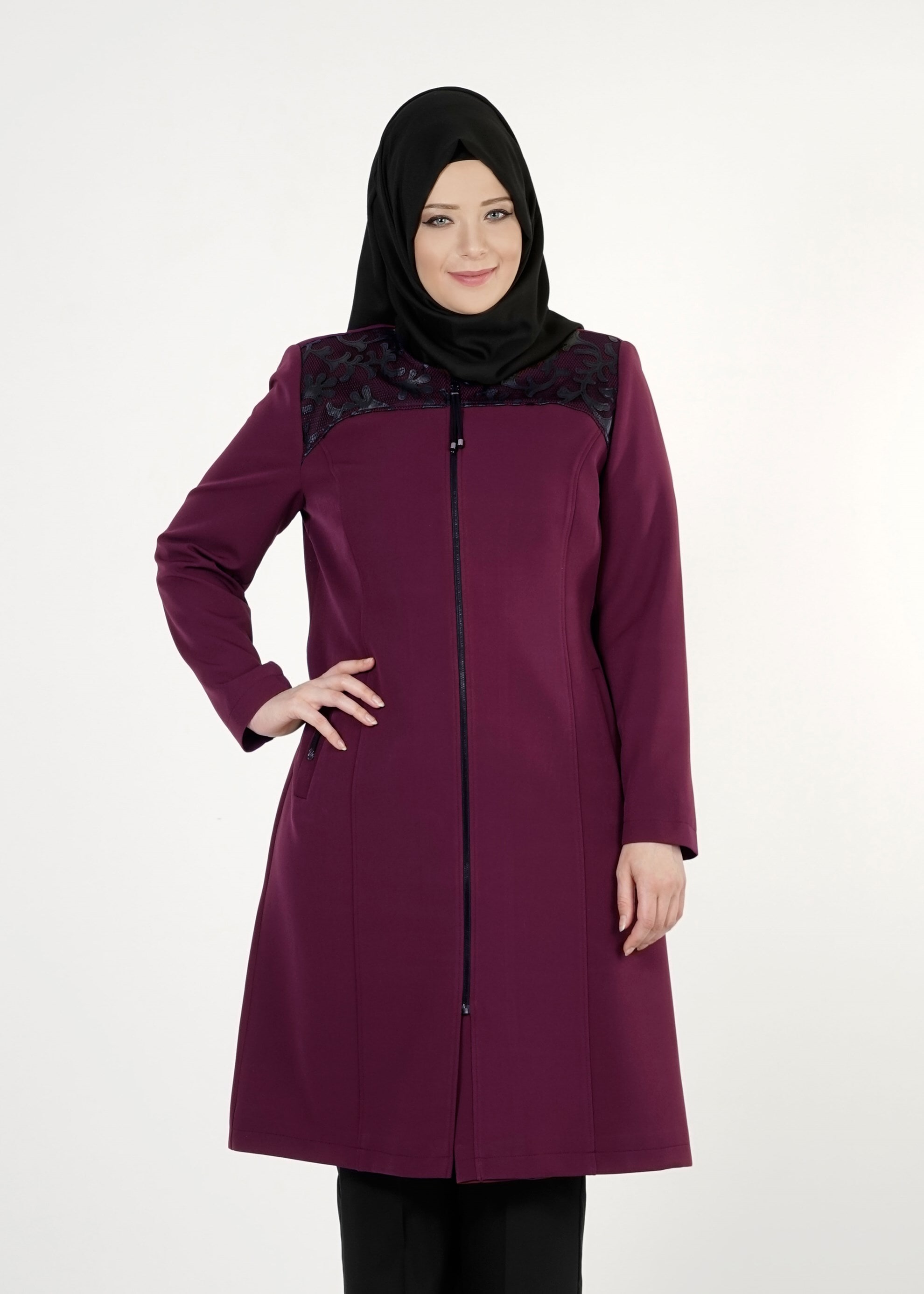 Hijab clothing PURPLE ZIPPED TRENCH-COAT 1657 