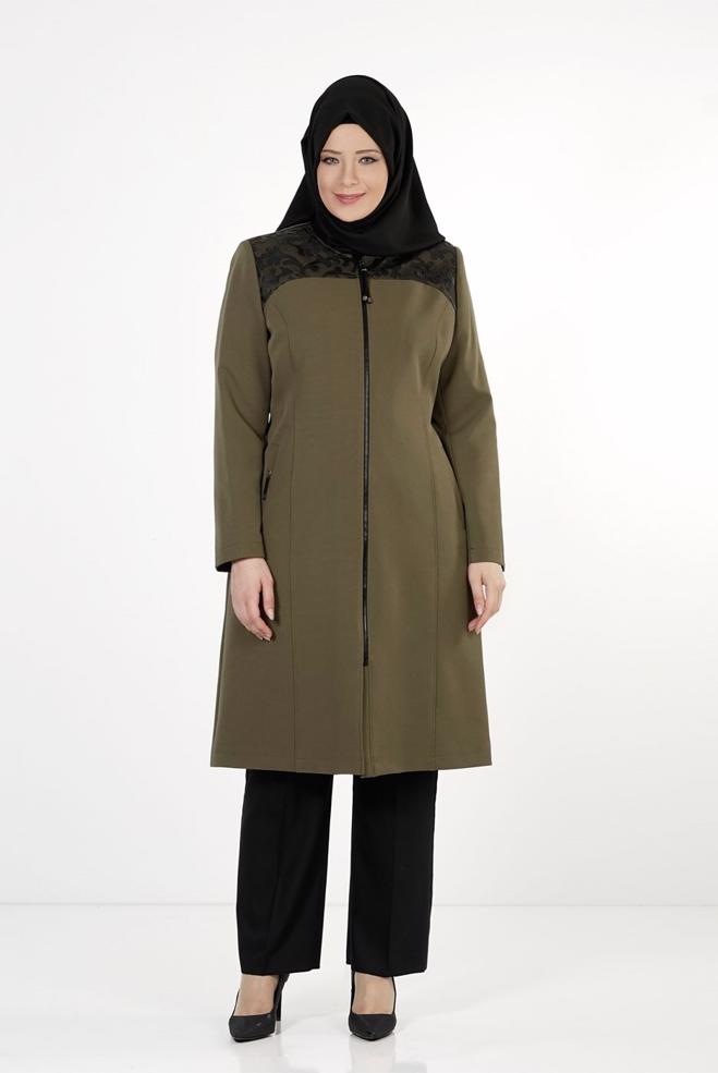 Vêtements hijab KAKI TRENCH-COAT ZIPPÉ 1657  - ALVİNA