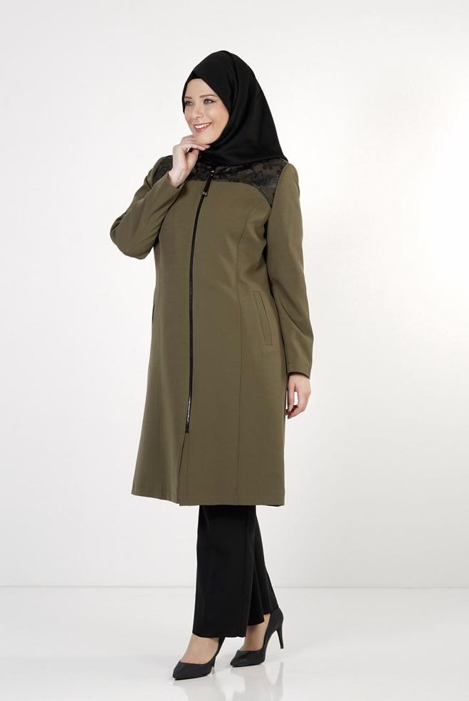 Vêtements hijab KAKI TRENCH-COAT ZIPPÉ 1657  - ALVİNA