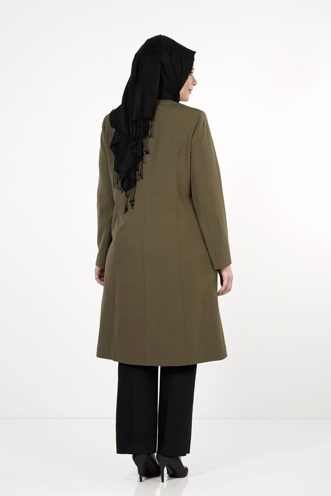 Vêtements hijab KAKI TRENCH-COAT ZIPPÉ 1657  - ALVİNA